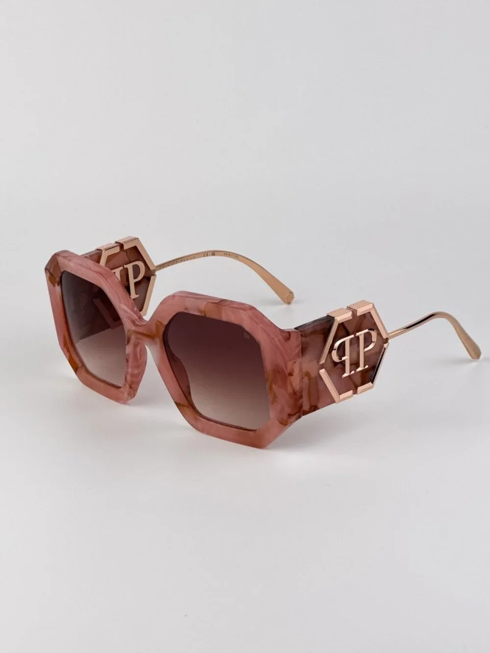 Philipp Plein Women’s Sunglasses Pink Marble Gold Brown Gradient SPP067 06Z8